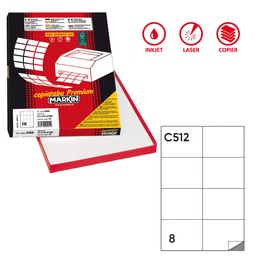 [31159] Etichetta adesiva C/512 bianca 100fg A4 105x74,25mm (8et/fg Markin