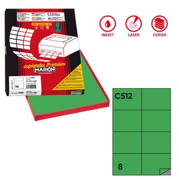 [36898] Etichetta adesiva C/512 verde 100fg A4 105x74,25mm (8et/fg Markin
