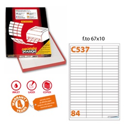 [47434] Etichetta adesiva C/537 bianca 100fg A4 67x10mm (84et/fg Markin