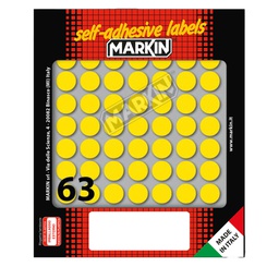 [36609] Etichetta adesiva giallo tonda D14mm (10fogli x 63etichette Markin
