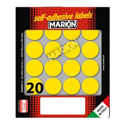 [36385] Etichetta adesiva giallo tonda D27mm (10fogli x 20etichette Markin