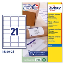 [45189] Etichetta adesiva J8160 bianca 25fg A4 63,5x38,1mm (21et/fg inkjet Avery