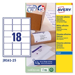 [45190] Etichetta adesiva J8161 bianca 25fg A4 63,5x46,6 (18et/fg inkjet Avery