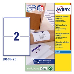 [45196] Etichetta adesiva J8168 bianca 25fg A4 199,6x143,5mm (2et/fg inkjet Avery