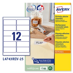 [47160] Etichetta adesiva L4743REV bianca rimovibili 25fg A4 99,1x42,3mm (12et/fg laser