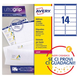 [45181] Etichetta adesiva L7163 bianca 100fg A4 99,1x38,1mm (14et/fg Avery