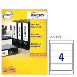 [45217] Etichetta adesiva L7171 bianca coprenti 25fg A4 200x60mm (4et/fg Avery