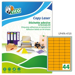 [53658] Etichetta adesiva LP4F arancio fluo 70fg A4 47,5x25,5mm (44et/fg Tico