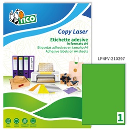 [53671] Etichetta adesiva LP4F verde fluo 70fg A4 210x297mm (1et/fg Tico
