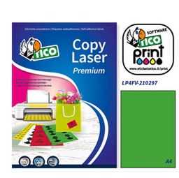[53671] Etichetta adesiva LP4F verde fluo 70fg A4 210x297mm (1et/fg Tico