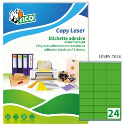 [58406] Etichetta adesiva LP4F verde fluo 70fg A4 70x36mm (24et/fg Tico