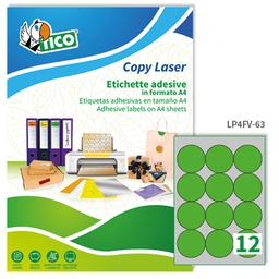 [68628] Etichetta adesiva LP4F verde fluo 70fg A4 tonda D63,5mm (12et/fg Tico