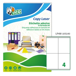 [83244] Etichetta adesiva LP4W bianca 100fg A4 105x140mm (4et/fg Laser Tico