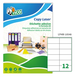 [81696] Etichetta adesiva LP4W bianca 100fg A4 105x48mm (12et/fg Laser Tico