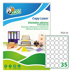 [83255] Etichetta adesiva PG4 bianca lucida 100fg A4 tonda D36 (35et/fg Tico