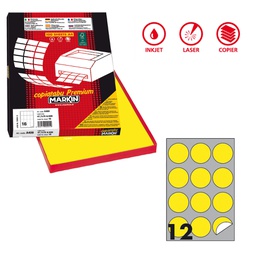 [80184] Etichetta adesiva R/310 giallo fluo 100fg A4 tonda D60mm (12et/fg Markin