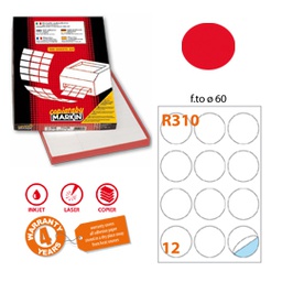 [80187] Etichetta adesiva R/310 rosso fluo 100fg A4 tonda D60mm (12et/fg Markin