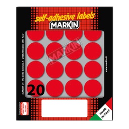 [36388] Etichetta adesiva rosso tonda D27mm (10fogli x 20etichette Markin