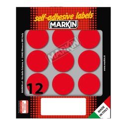 [36620] Etichetta adesiva rosso tonda D34mm (10fogli x 12etichette Markin