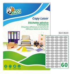 [83252] Etichetta adesiva SL4 ovale argento satinata 100fg A4 36x20mm (60et/fg Tico