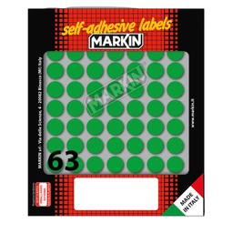 [36610] Etichetta adesiva verde tonda D14mm (10fogli x 63etichette Markin