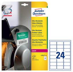 [93435] Etichette bianche in polietilene 63,5x33,9mm, laser, 10fg Avery