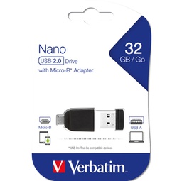 [VERB49822] MEMORIA USB2.0 32GB STORE 'N' STAY NANO + OTG MICRO USB ADAPTER