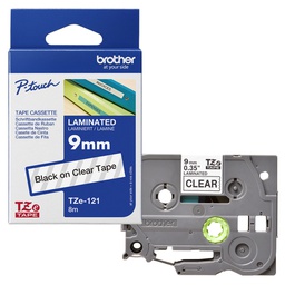 [BROTZE121] NASTRO BROTHER TZ121 9MMx8MT NERO/TRASPARENTE