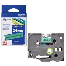 [BROTZE751] NASTRO NERA TZ-E751 SU FONDO VERDE 8mt 24MM