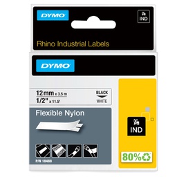 [72190] NASTRO NYLON FLESSIBILE 12mm x 3.5mt nero su bianco 18488 RHINO