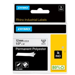 [72186] NASTRO POLIESTERE PERMANENTE 12mm x 5.5mt nero su bianco 18483 RHINO