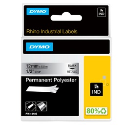 [72183] NASTRO POLIESTERE PERMANENTE 12mm x 5.5mt nero su metallo 18486 RHINO