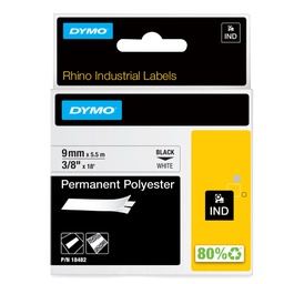 [72185] NASTRO POLIESTERE PERMANENTE 9mm x 5.5mt nero su bianco 18482 RHINO