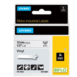 [72188] NASTRO VINILE 12mm x 5.5mt nero su bianco 18444 RHINO