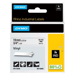 [72189] NASTRO VINILE 19mm x 5.5mt nero su bianco 18445 RHINO