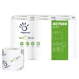 [79645] Pacco 12RT carta igienica classica 2veli 18,2mt 165 strappi BioTech Papernet