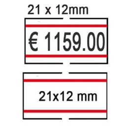 [74890] PACK 10 ROTOLI 1000 ETICH. 21x12mm BIANCO PERM. con RIGHE ROSSE Printex