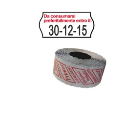 [74899] PACK 10 ROTOLI 1000 ETICH. 26x12mm ONDA ''Da consumarsi...'' BIANCO PERM. Printe