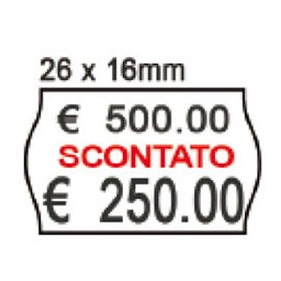 [74907] PACK 10 ROTOLI 1000 ETICH. 26x16mm ONDA ''scontato'' BIANCO PERM. Printex