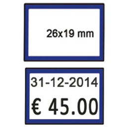 [74911] PACK 10 ROTOLI 600 ETICH. 26x19mm BIANCO PERM. CORNICE BLU Printex