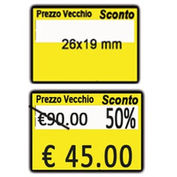 [74914] PACK 10 ROTOLI 600 ETICH. 26x19mm ''Taglio prezzo...'' GIALLO REMOV. Printex