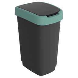[97446] Pattumiera 50LT in PPL Nero/verde scuro coperchio basculante Rotho