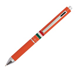 [94553] Penna sfera scatto multifunzione QUADRA fusto arancione gommato Italia OSAMA