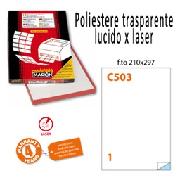[62428] Poliestere adesivo C/503 trasparente lucido 50fg A4 210x297mm (1et/fg laser