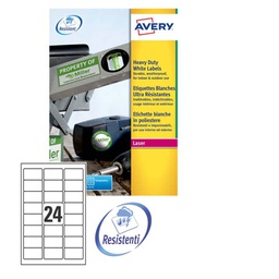 [47691] Poliestere adesivo L4773 bianco 20fg A4 63,5x33,9mm (24et/fg laser Avery