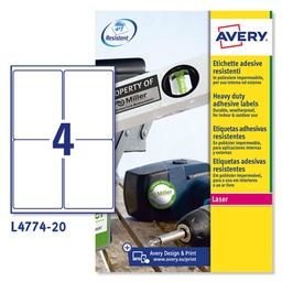 [47692] Poliestere adesivo L4774 bianco 20fg A4 99,1x139mm (4et/fg laser Avery