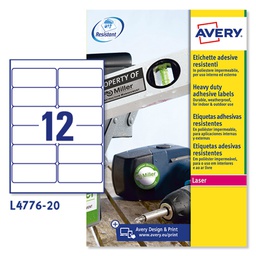 [47694] Poliestere adesivo L4776 bianco 20fg A4 99,1x42,3mm (12et/fg laser Avery