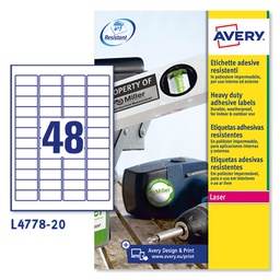 [47695] Poliestere adesivo L4778 bianco 20fg A4 45,7x21,2mm (48et/fg laser Avery