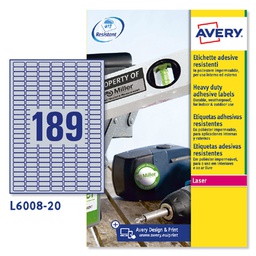 [47697] Poliestere adesivo L6008 argento 20fg A4 25,4x10mm (189et/fg laser Avery