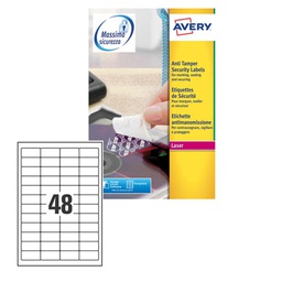 [49699] Poliestere adesivo L6113 bianco antim. 20fg A4 45,7x21,2mm (48et/fg laser Avery